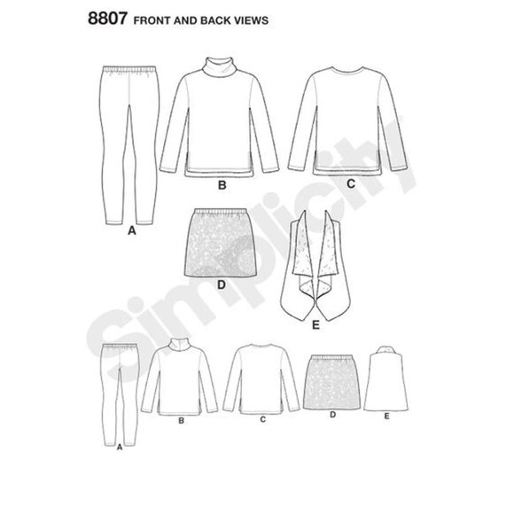 Simplicity Sewing Pattern S8807 R10720 Girls Vest Skirt Leggings Size 3-6 - Picture 3 of 7